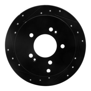 Hyundai Santa Fe Brake Rotor (1) - Rear Left - R1 Concepts - Drilled & Slotted - Black - `01-`16